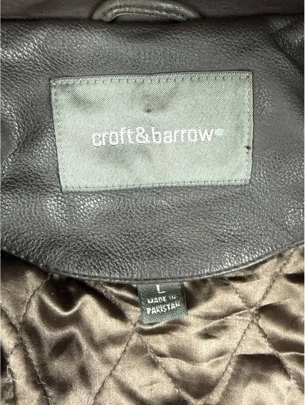Croft & Barrow Leather Jacket Mens L Brown Full Zip YKK Lined Coat